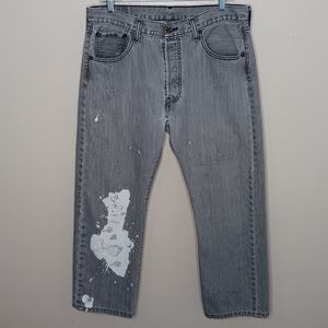 Levi's 501 33x27 Jeans Straight DISTRESSED Bleach DIY Art Gray Button Fly Grunge